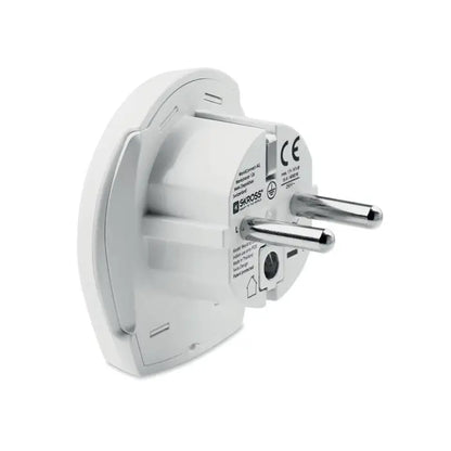 Adaptor de călătorie shross alb din plastic cu prinderi metalice argintii pentru priză UE 3 poli