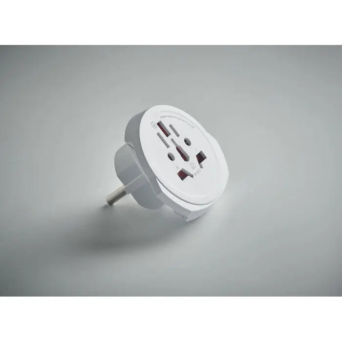 Lumea catre ue 3 poli adaptor de calatorie din plastic alb cu prize internationale si pin european cu impamantare