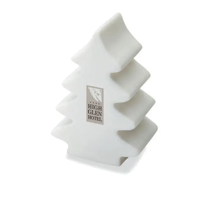 Decoratiune alba in forma de brad de craciun stratificat cu finisaj mat si logo embosat lumina care schimba culoarea copacului