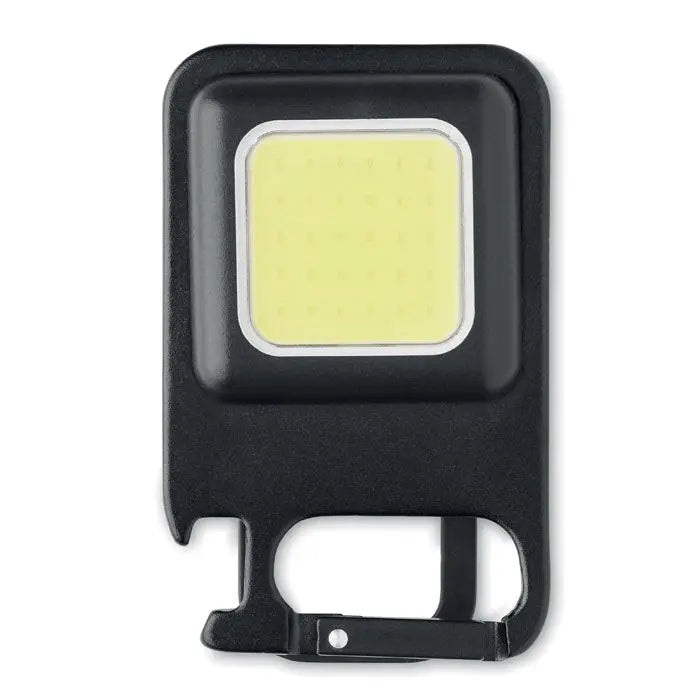 Lumina cob multifunctionala led neagra dreptunghiulara cu deschizator incorporat pentru sticle si clips tip carabiniera