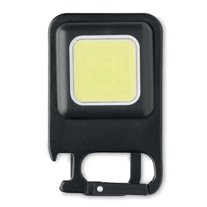 Lumina cob multifunctionala led neagra dreptunghiulara cu deschizator incorporat pentru sticle si clips tip carabiniera
