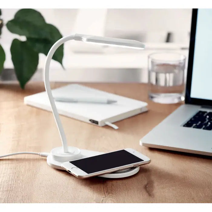 Lumină de birou albă flexibilă cu braț și încărcător wireless integrat de 10w pentru birou eficient