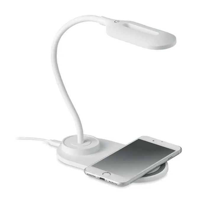 Lumina de birou alba cu gat flexibil si incarcator wireless 10w integrat pentru smartphone-uri