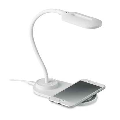 Lumina de birou alba cu gat flexibil si incarcator wireless 10w integrat pentru smartphone-uri