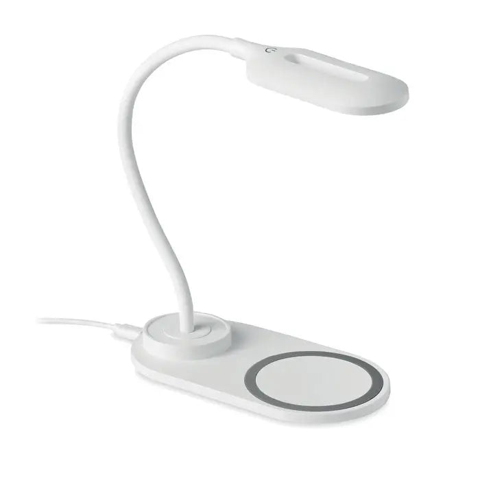 Lumina de birou alba cu gat flexibil si incarcator wireless integrat de 10w pentru birou