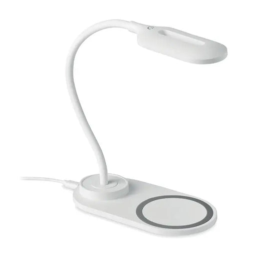 Lumina de birou alba cu gat flexibil si incarcator wireless integrat de 10w pentru birou