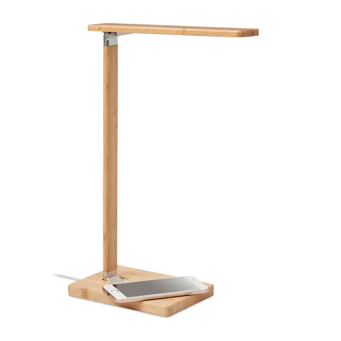 Lumina de birou si incarcator 10W lampă de birou din bambus deschis cu design minimalist si incarcator wireless integrat
