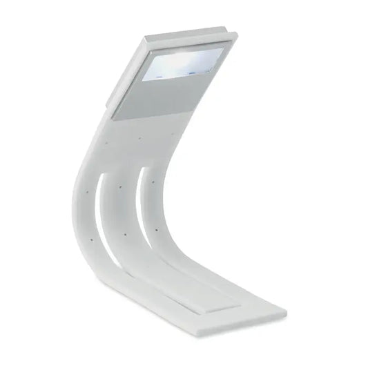 Lumina de carte lampa de birou alba curbata cu design modern si panou led integrat