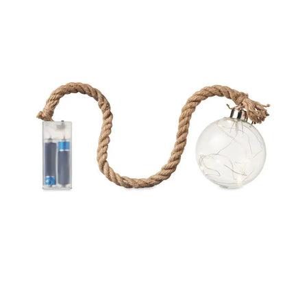 Ornament glob luminos din sticla transparenta cu led interior si maner din sfoara naturala lumina led din sticla
