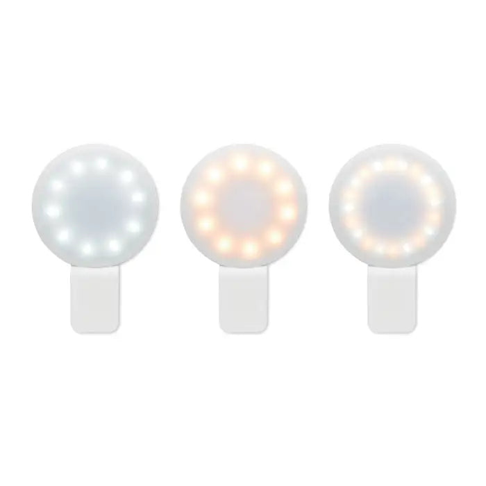 Lumina led pentru selfie cu clips-on cu trei inele circulare albe cu baza adeziva, lumini colorate diferite
