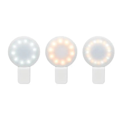 Lumina led pentru selfie cu clips-on cu trei inele circulare albe cu baza adeziva, lumini colorate diferite