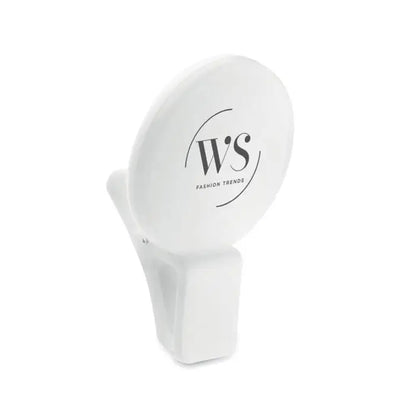 Lumina led pentru selfie cu clips-on alb cu oglindă circulară minimalistă și logo ws fashion trends vizibil