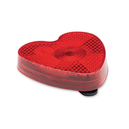 Reflector lumina in forma de inima rosu cu suprafata translucida texturata si baza de prindere neagra pentru bicicleta