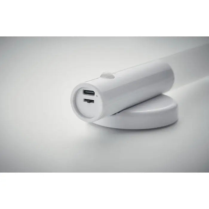 Stație de încărcare usb albă cilindrică lumina reincarcabila si senzor cu design minimalist și porturi duble