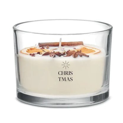 Maner de ceara pe baza de plante 300 gr crema alba in borcan de sticla transparent cu felii uscate de portocala si anason stelat