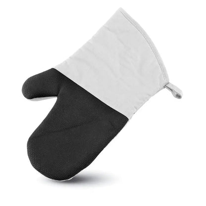 Manusa de cuptor din bumbac neagra si alba cu aderenta texturata pe palmă pentru protectie termica eficienta