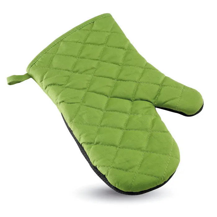 Manusa de cuptor din bumbac lime verde cu quilt si margine neagra pentru protectie termica la gatit