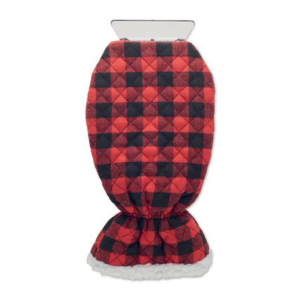 Manusa matlasata cu racleta de gheata rosie si neagra in carouri, cu captuseala din fleece alba
