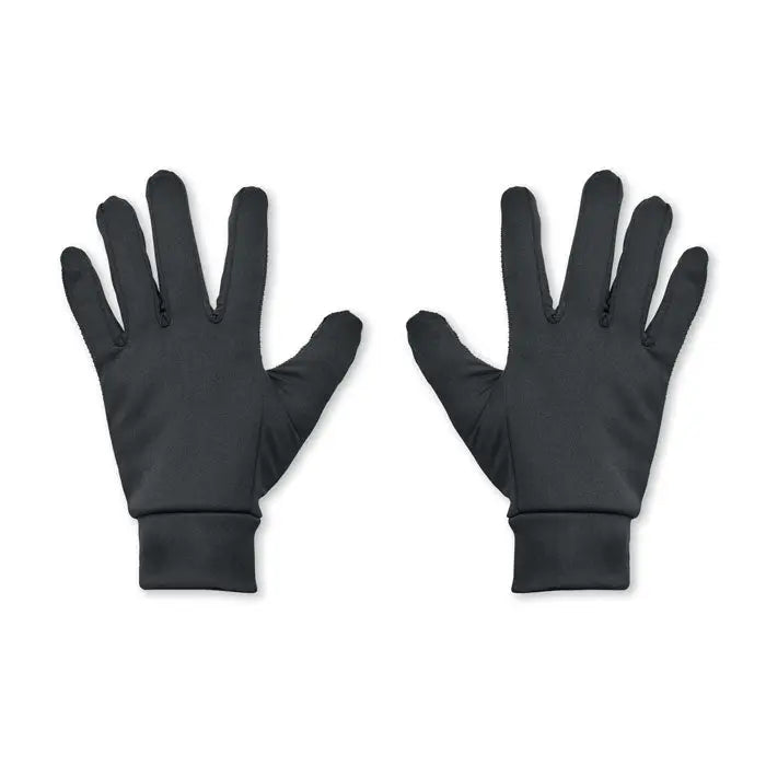 Manusi sport tactile negre cu material neted si elastic si maneci stranse compatibile cu ecran tactil