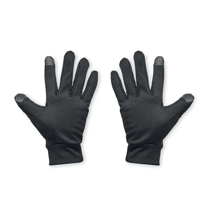 Manusi sport tactile negre touchscreen cu corp din material texturat si varfuri netede si intarite