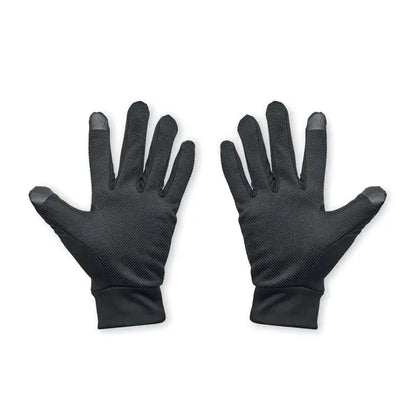 Manusi sport tactile negre touchscreen cu corp din material texturat si varfuri netede si intarite