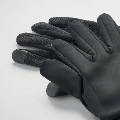 Manusi sport tactile negre cu touchscreen, varfuri texturate si material moale si flexibil pentru sport