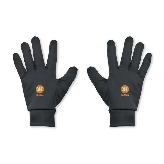 Manusi sport tactile negre cu logo portocaliu pe palma pentru performanta sportiva