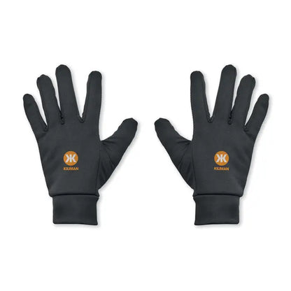 Manusi sport tactile negre cu logo portocaliu pe palma pentru performanta sportiva
