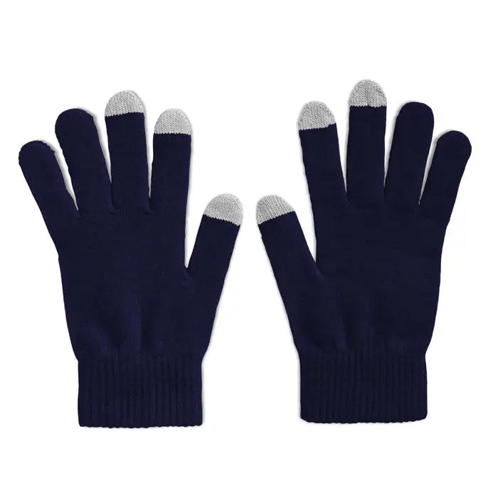 Manusi tactile pentru smartphone-uri albastre inchise din tricot cu varfuri argintii pentru ecran tactil