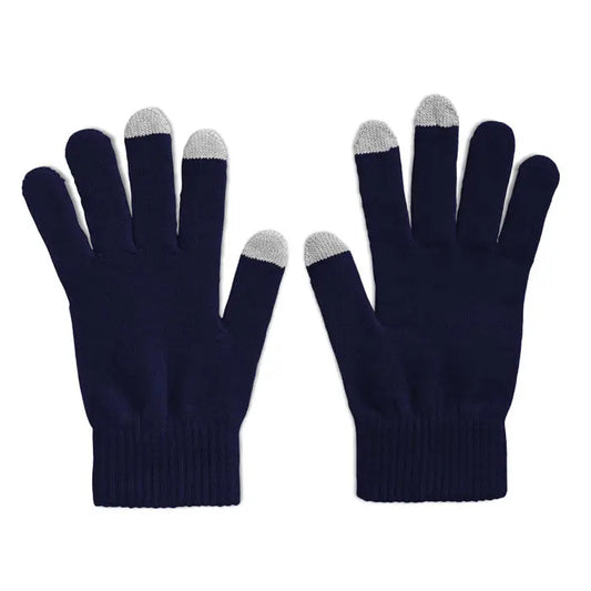 Manusi tactile pentru smartphone-uri albastre inchise din tricot cu varfuri argintii pentru ecran tactil