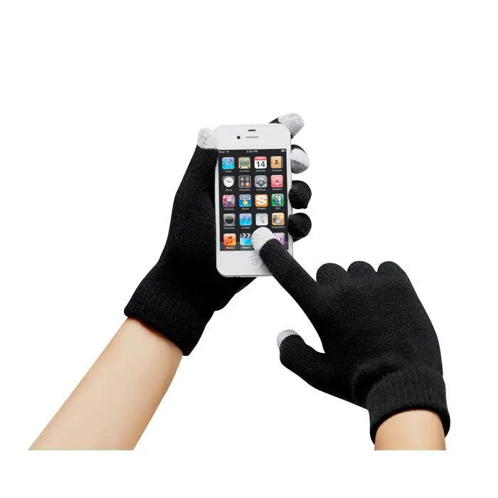 Manusi tactile pentru smartphone-uri negre cu varfuri gri din material touchscreen pentru utilizare pe telefon