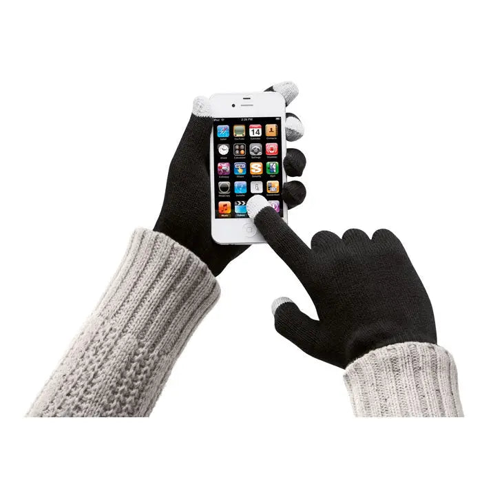 Manusi tactile pentru smartphone-uri negre cu varfuri albe sensibile la atingere pentru ecrane tactile