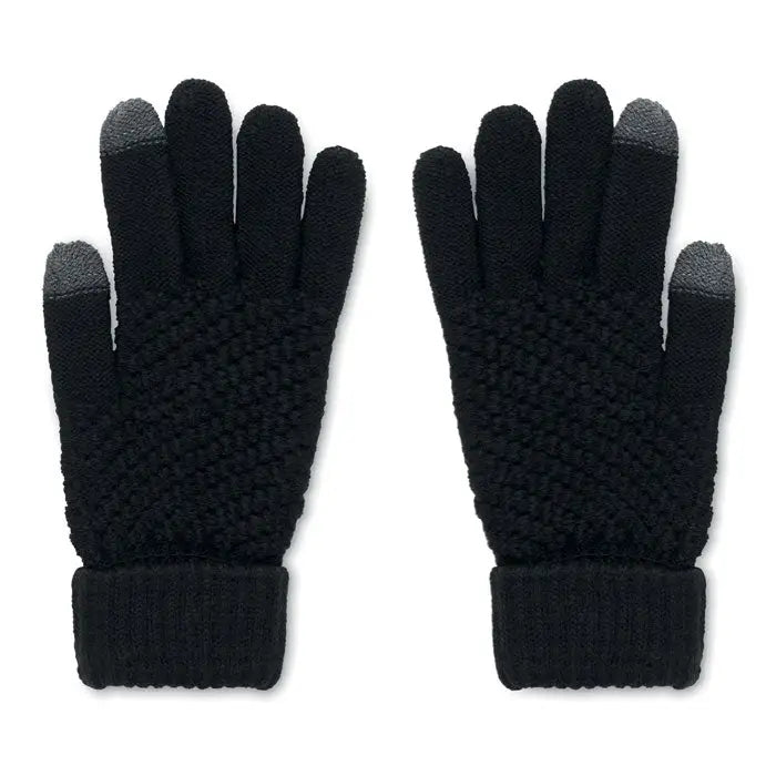 Mănuși tactile rpet negre tricotate cu vârfuri texturate pentru ecran și manșete striate
