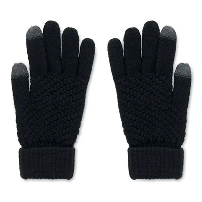Mănuși tactile rpet negre tricotate cu vârfuri texturate pentru ecran și manșete striate