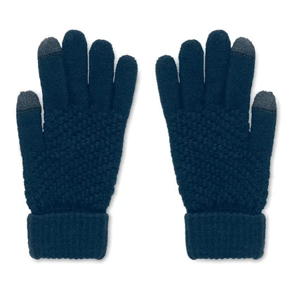 Manusi tactile rpet bleumarin din lana cu degete tactile texturate si mansete striate