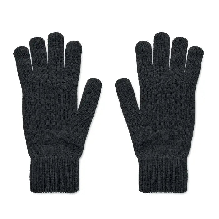 Manusi tricotate din rpet negre cu touchscreen si mansete refiletate pentru utilizare tactila