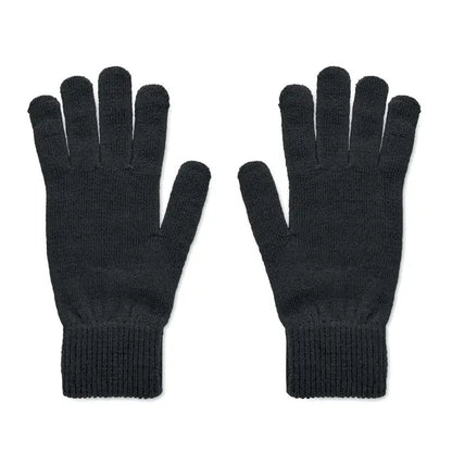 Manusi tricotate din rpet negre cu touchscreen si mansete refiletate pentru utilizare tactila