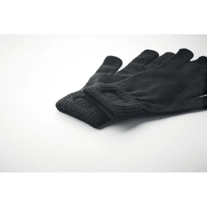Manusi tricotate din rpet negre cu degete touchscreen si mansete striate