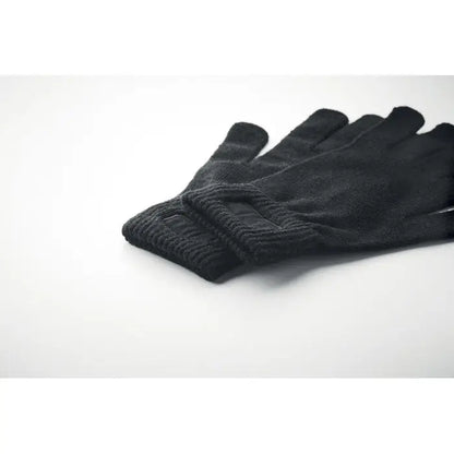 Manusi tricotate din rpet negre cu degete touchscreen si mansete striate