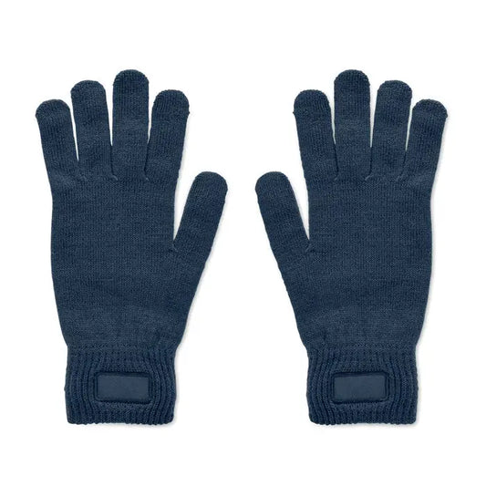 Manusi tricotate din rpet navy blue cu touchscreen si mansete dantelate vazute de la spate