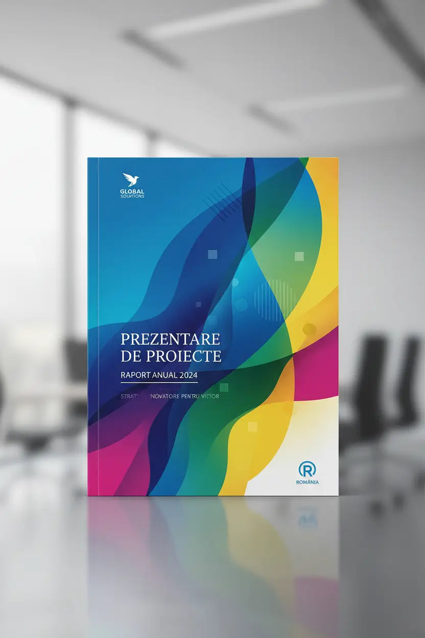 Interior mapă de prezentare cu buzunar ștanțat și fante pentru carte de vizită
