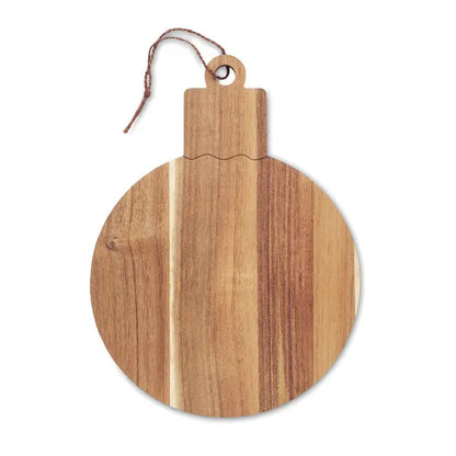 Masa de servire din lemn de salcam cu ornament, finisaj natural si dungi verticale in tonuri maro deschis