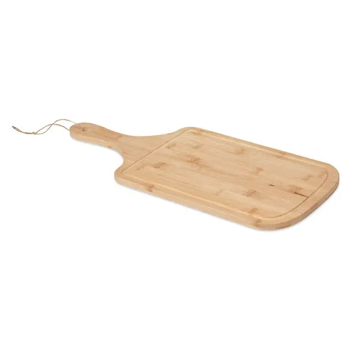 Masa de servire din lemn deschis la culoare cu finisaj natural si margini rotunjite pentru taiat alimente