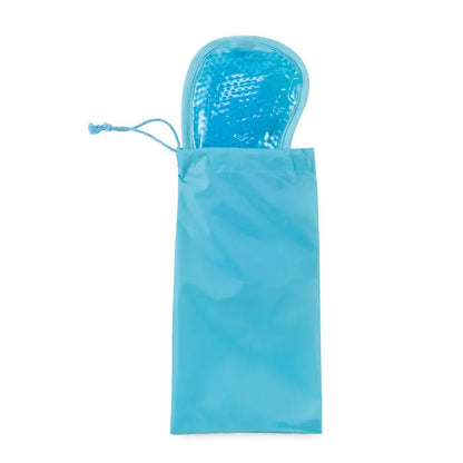 Masca de ochi cu racire reversibila albastra translucida din gel cu suprafata texturata in sac depozitare cu snur albastru deschis