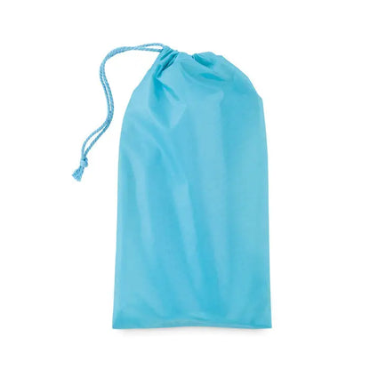 Sac de depozitare albastru deschis din tesatura usoara usor lucioasa cu snur impletit si ciucuri pentru masca de ochi cu racire reversibila
