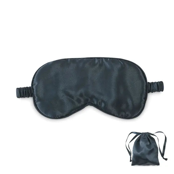 Masca de ochi din poliester moale negru cu benzi elastice si saculet textil pentru depozitare