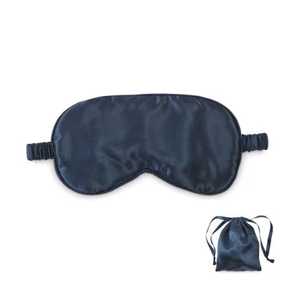 Masca de ochi din poliester moale dark blue satin cu bretele elastice si saculet de depozitare asortat