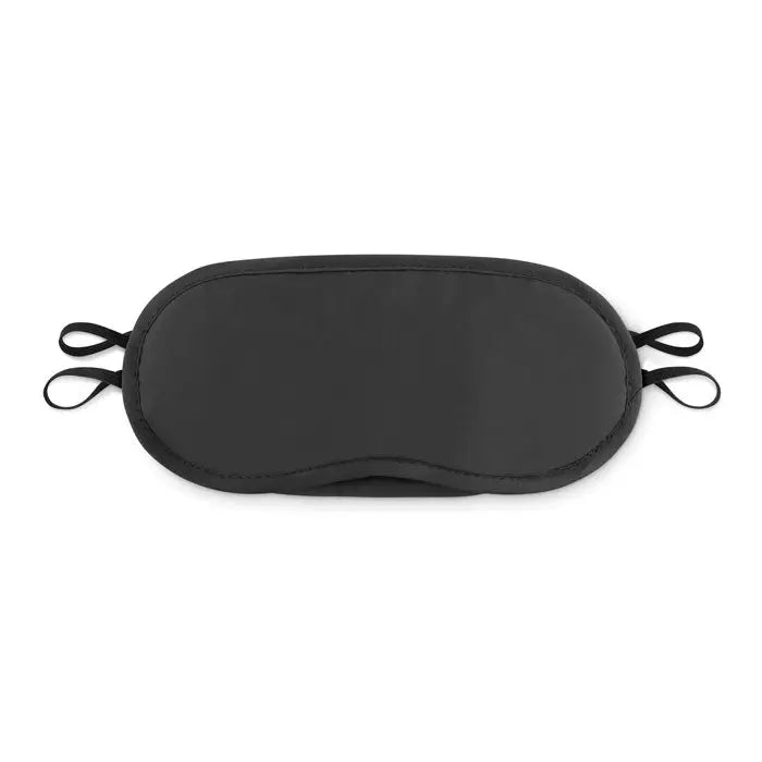 Masca de ochi din material textil negru cu curele elastice reglabile pentru confort sporit la purtare