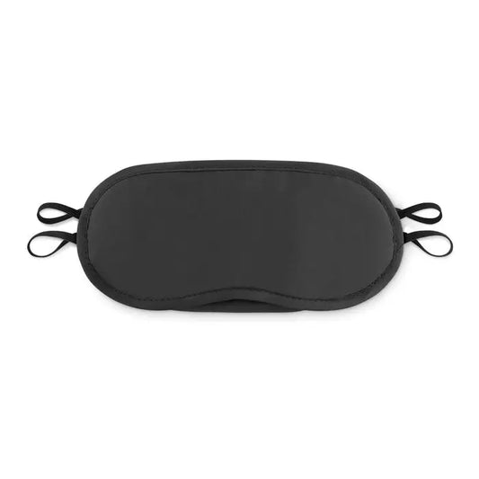 Masca de ochi din material textil negru cu curele elastice reglabile pentru confort sporit la purtare