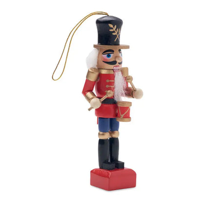 Mic caracter spargator de nuci ornament clasic din lemn cu haina rosie si palarie neagra cu detalii aurii si ochi albastri